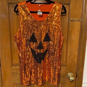 Orange Sequin Jack-O'-Lantern Tank Top